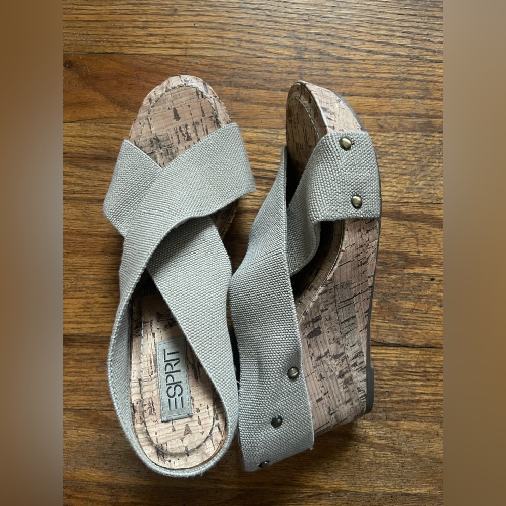 Barely worn wedge heels | Size: 8.5 | Color: Grayish tan straps|